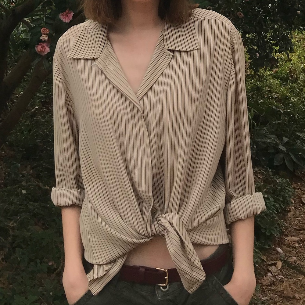 Tan and Purple Striped Button Down